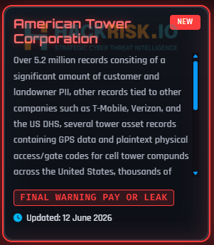 ShinyHunters claimed to have breached American Tower Corporation | Source: HackManac on X