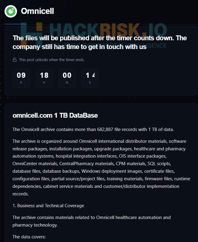 Everest claims Omnicell data breach | Source: HackManac on X
