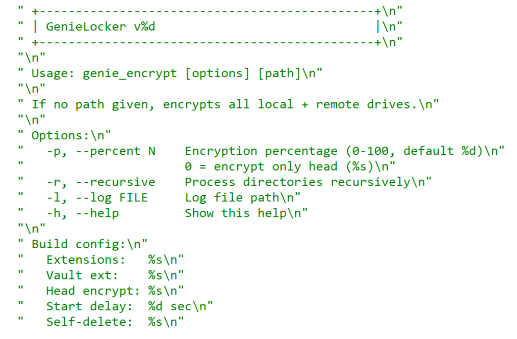 GenieLocker help message | Source: Kaspersky's Securelist