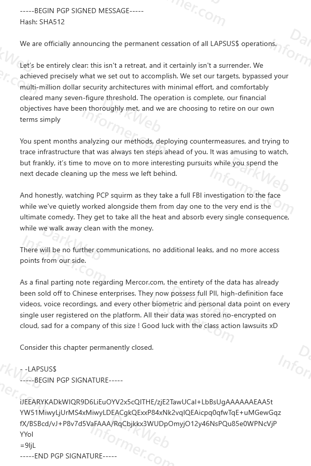 LAPSUS$ claims | Source: Dark Web Informer