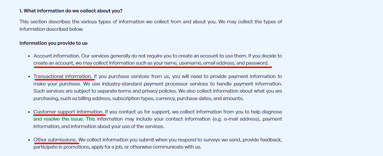 VPN Super cookies policy dated 3 July 2026, showing payment information collected via cookies.