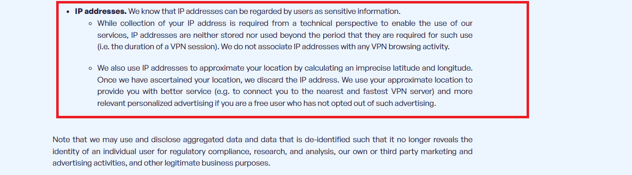 VPN Super privacy policy dated 3 July 2026, detailing IP address-related information collected.