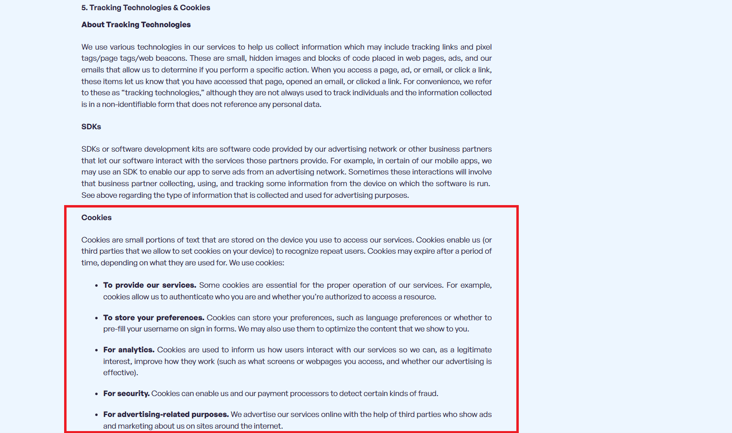 VPN Super cookies policy dated 3 July 2026, listing cookies collected during service use.