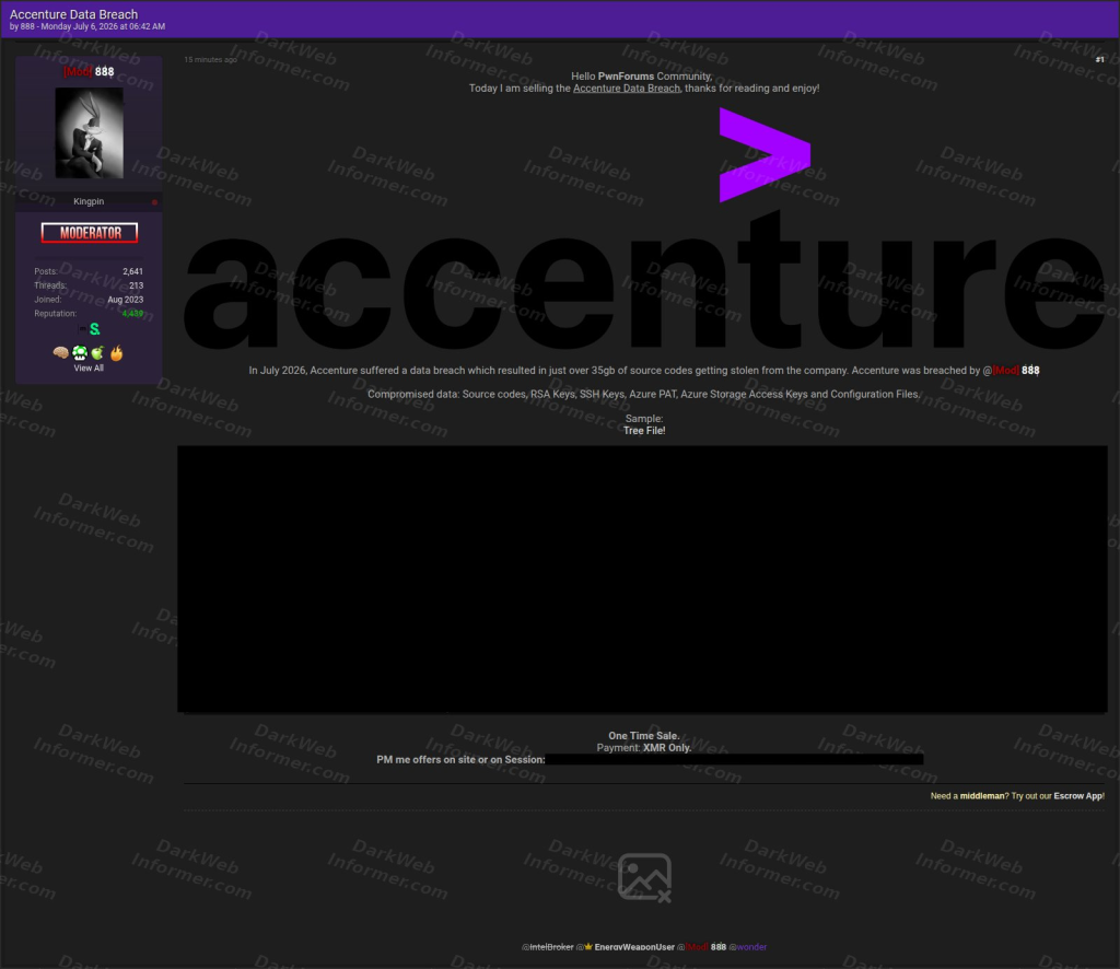 888 claims July 2026 Accenture breach | Source: Dark Web Informer