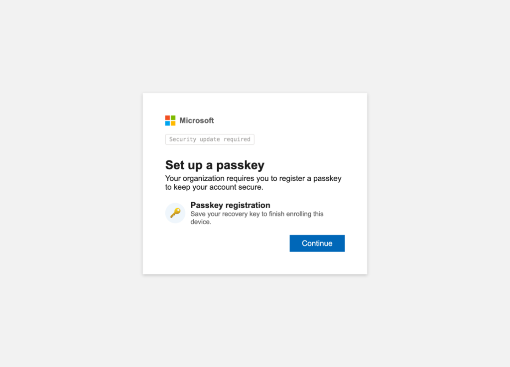 The O-UNC-066 passkey registration page, regenerated using code extracted from the phishing kit | Source: Okta