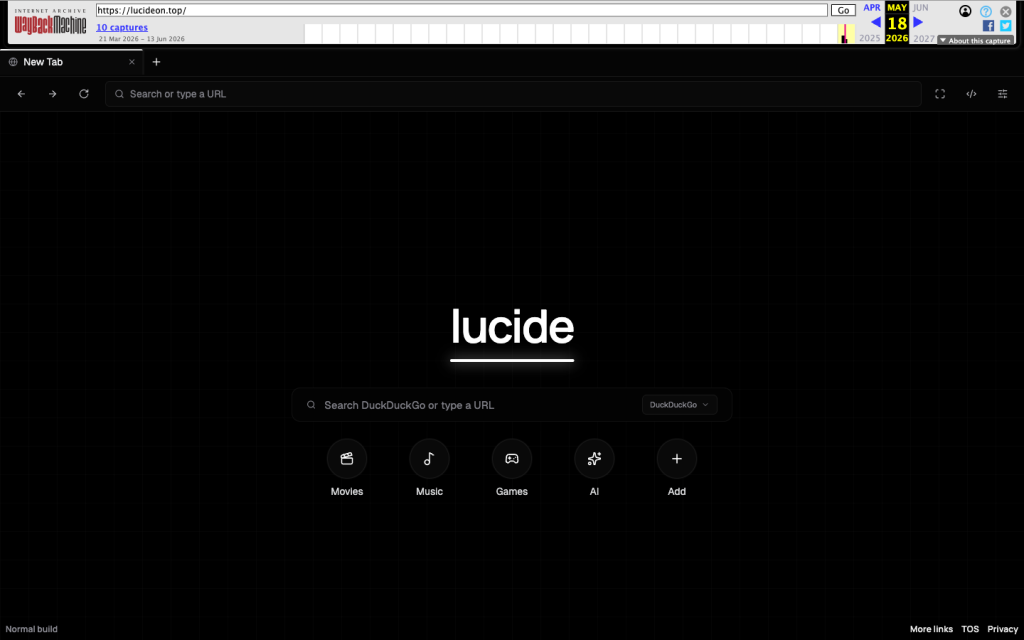 The Lucide Proxy website archived on May 18, 2026, during the period when the remote loader and Wisp traffic generator were present | Source: JFrog