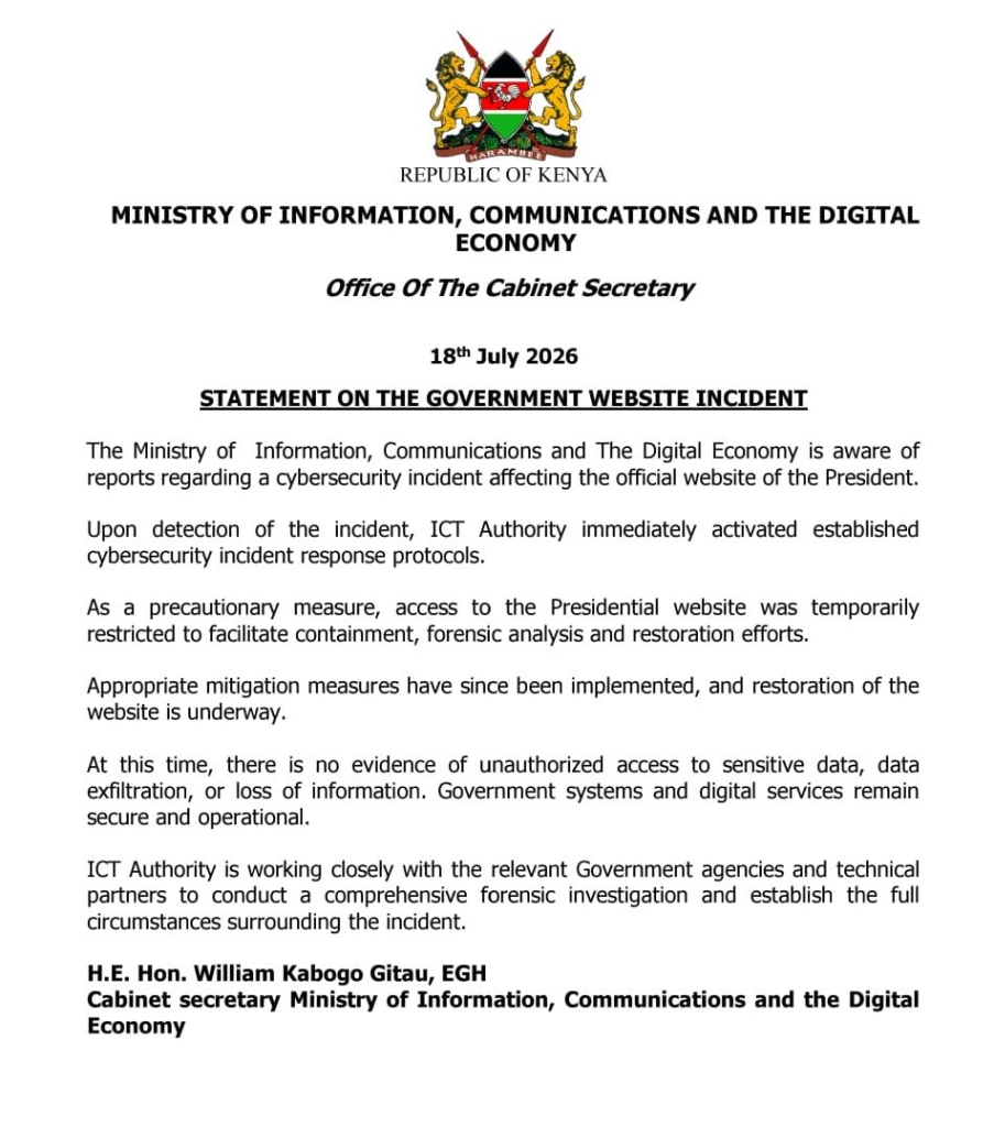 Ministry announcement | Source: William Kabogo Gitau on X